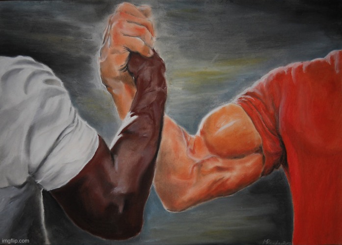 e | image tagged in memes,epic handshake | made w/ Imgflip meme maker