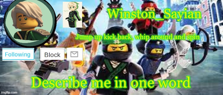 Winston's Ninjago Template | Describe me in one word | image tagged in winston's ninjago template | made w/ Imgflip meme maker