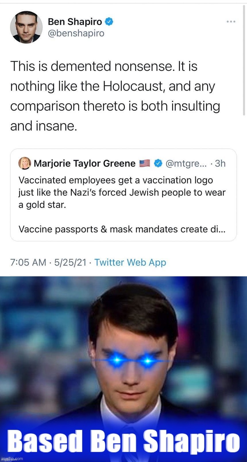 Wow, she actually went too far for Benny this time | image tagged in ben shapiro correct,based ben shapiro,ben shapiro,qanon,conspiracy theory,conspiracy theories | made w/ Imgflip meme maker