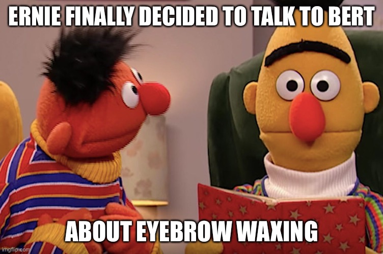 ERNIE FINALLY DECIDED TO TALK TO BERT; ABOUT EYEBROW WAXING | image tagged in wax,bert and ernie,facial hair | made w/ Imgflip meme maker