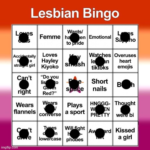 im not lesbian but i almost got bingo :D | image tagged in lesbian bingo | made w/ Imgflip meme maker