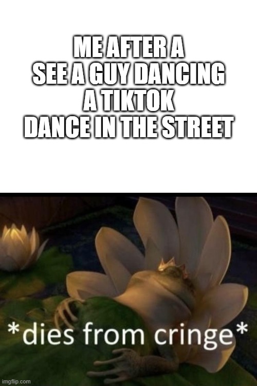 We can all agree tik tok dances are cringe | ME AFTER A SEE A GUY DANCING A TIKTOK DANCE IN THE STREET | image tagged in blank white template,dies from cringe | made w/ Imgflip meme maker