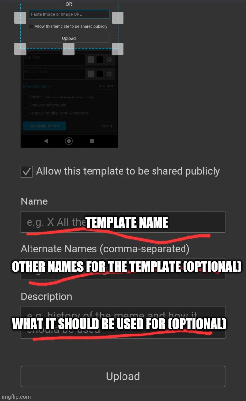 WHAT IT SHOULD BE USED FOR (OPTIONAL) OTHER NAMES FOR THE TEMPLATE (OPTIONAL) TEMPLATE NAME | made w/ Imgflip meme maker