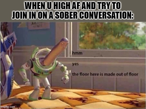 hmm yes the floor here is made out of floor | WHEN U HIGH AF AND TRY TO JOIN IN ON A SOBER CONVERSATION: | image tagged in hmm yes the floor here is made out of floor | made w/ Imgflip meme maker