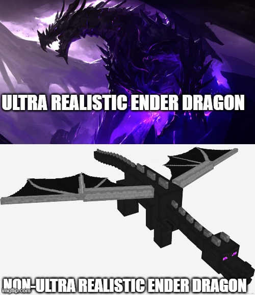 ULTRA REALISTIC ENDER DRAGON; NON-ULTRA REALISTIC ENDER DRAGON | image tagged in ender dragon fan art | made w/ Imgflip meme maker