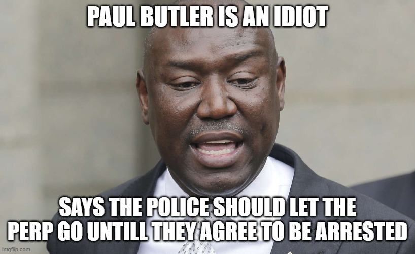 paul butler idiot |  PAUL BUTLER IS AN IDIOT; SAYS THE POLICE SHOULD LET THE PERP GO UNTILL THEY AGREE TO BE ARRESTED | image tagged in idiot,stupidity,police,arrest | made w/ Imgflip meme maker