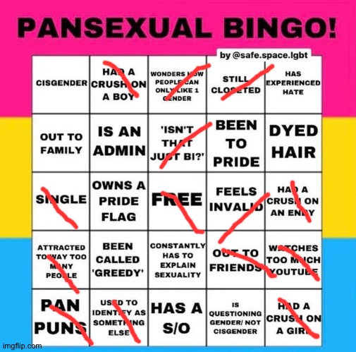 AL OF DA BINGO | image tagged in pansexual bingo | made w/ Imgflip meme maker