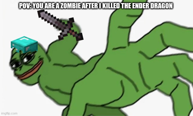 pepe punch | POV: YOU ARE A ZOMBIE AFTER I KILLED THE ENDER DRAGON | image tagged in pepe punch | made w/ Imgflip meme maker