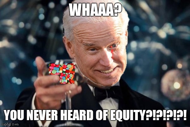 Biden cheers | WHAAA? YOU NEVER HEARD OF EQUITY?!?!?!?! | image tagged in biden cheers | made w/ Imgflip meme maker