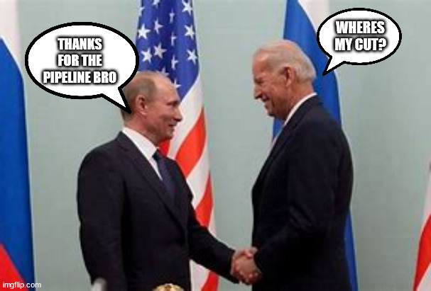 Putin with his bestie | WHERES MY CUT? THANKS FOR THE PIPELINE BRO | image tagged in vladimir putin,biden | made w/ Imgflip meme maker