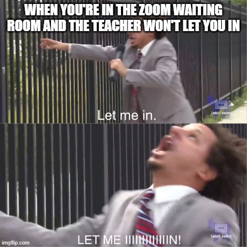 LET ME IN | WHEN YOU'RE IN THE ZOOM WAITING ROOM AND THE TEACHER WON'T LET YOU IN | image tagged in let me in,zoom | made w/ Imgflip meme maker