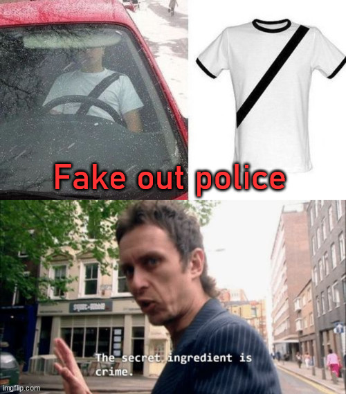 Fake out police | image tagged in the secret ingredient is crime | made w/ Imgflip meme maker