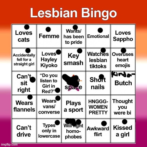 i have already been questioning being a lesbian, this doesn't make it better- | image tagged in lesbian bingo | made w/ Imgflip meme maker