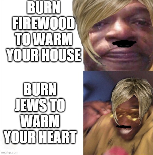 Burn | BURN FIREWOOD TO WARM YOUR HOUSE; BURN JEWS TO WARM YOUR HEART | image tagged in burn | made w/ Imgflip meme maker