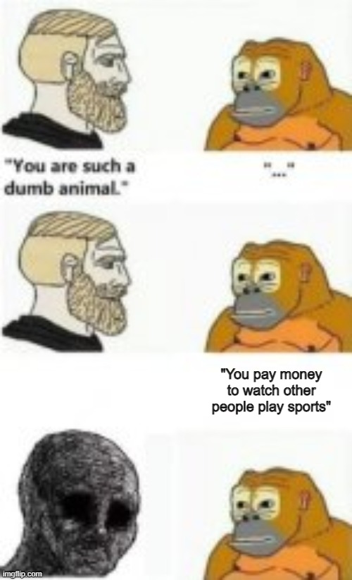 He has a point... | "You pay money to watch other people play sports" | image tagged in you are such a dumb animal | made w/ Imgflip meme maker