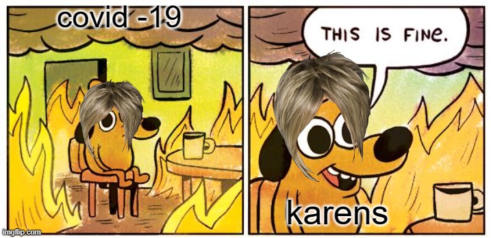 this is a karen do not be like them | covid -19; karens | image tagged in memes,this is fine | made w/ Imgflip meme maker