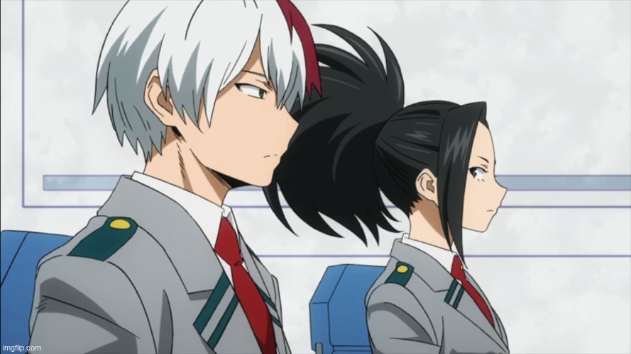 yaoyorozu caught looking at todoroki. | image tagged in todomomo,mha | made w/ Imgflip meme maker