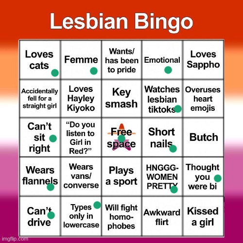 hi | image tagged in lesbian bingo | made w/ Imgflip meme maker