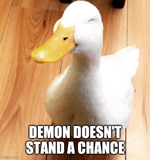 SMILE DUCK | DEMON DOESN'T STAND A CHANCE | image tagged in smile duck | made w/ Imgflip meme maker