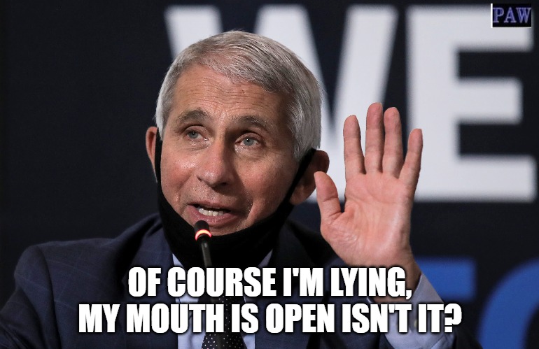 Fauci lying | OF COURSE I'M LYING, MY MOUTH IS OPEN ISN'T IT? | image tagged in fauci,lying,mouth,funny | made w/ Imgflip meme maker