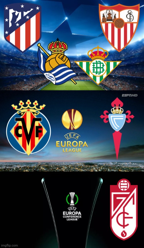 Spanish Teams in Europe if Barca and Real Madrid expelled from next season's UCL | image tagged in memes,atletico madrid,sevilla,villarreal,futbol,champions league | made w/ Imgflip meme maker