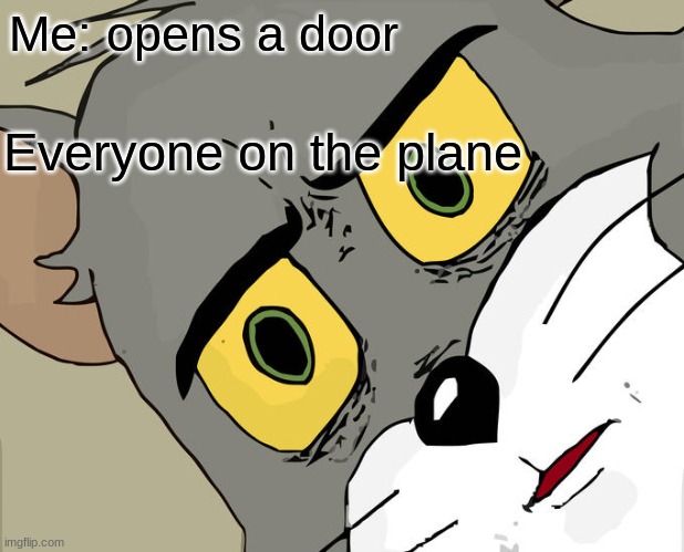 Unsettled Tom Meme | Me: opens a door; Everyone on the plane | image tagged in memes,unsettled tom | made w/ Imgflip meme maker