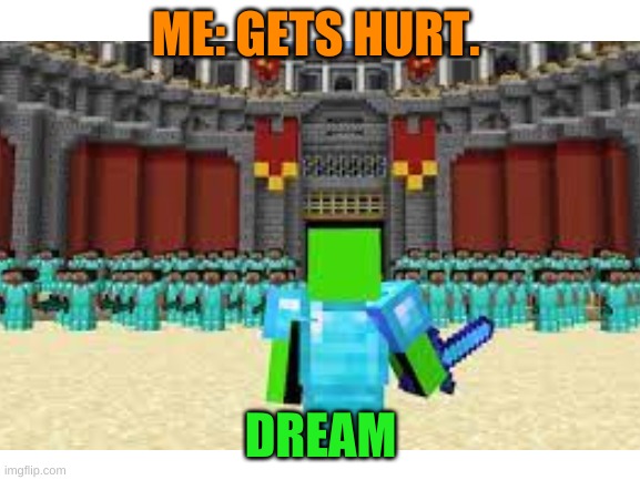 ME: GETS HURT. DREAM | image tagged in dream,minecraft | made w/ Imgflip meme maker