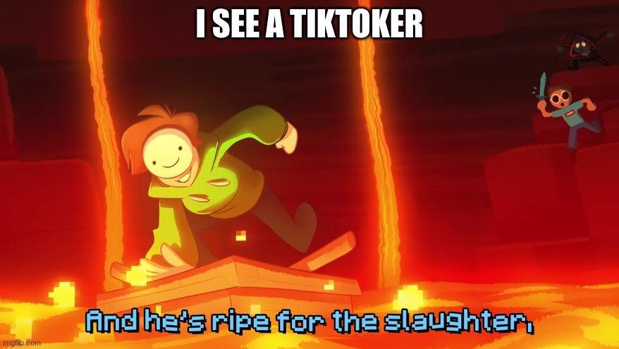 get them | I SEE A TIKTOKER | image tagged in dream and he's ripe for the slaughter | made w/ Imgflip meme maker