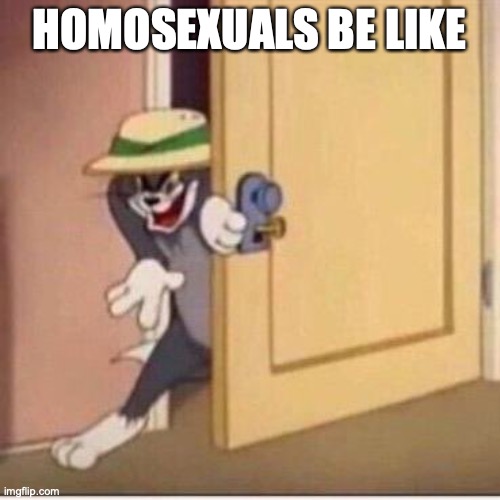 Sneaky tom | HOMOSEXUALS BE LIKE | image tagged in sneaky tom | made w/ Imgflip meme maker