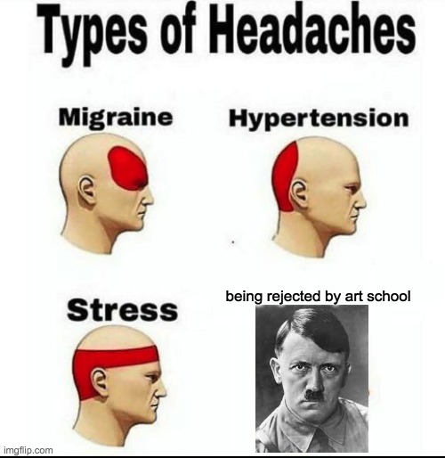 Types of Headaches meme | being rejected by art school | image tagged in types of headaches meme | made w/ Imgflip meme maker