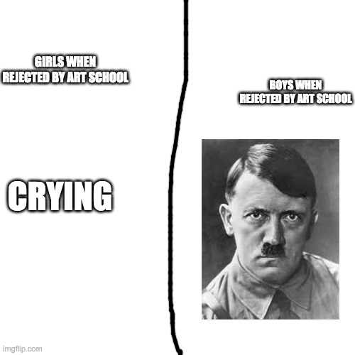 Blank Transparent Square Meme | GIRLS WHEN REJECTED BY ART SCHOOL; BOYS WHEN REJECTED BY ART SCHOOL; CRYING | image tagged in memes,blank transparent square | made w/ Imgflip meme maker