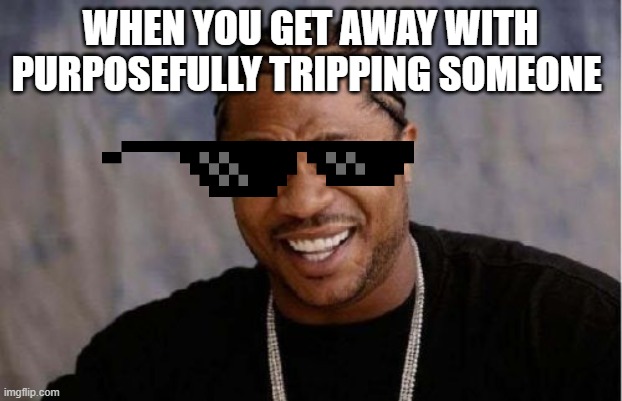 Getting away with it | WHEN YOU GET AWAY WITH PURPOSEFULLY TRIPPING SOMEONE | image tagged in memes,yo dawg heard you | made w/ Imgflip meme maker