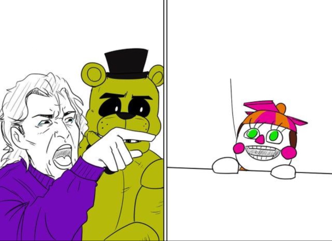 Willaim Afton/purple guy pointing at Dee Dee Blank Meme Template