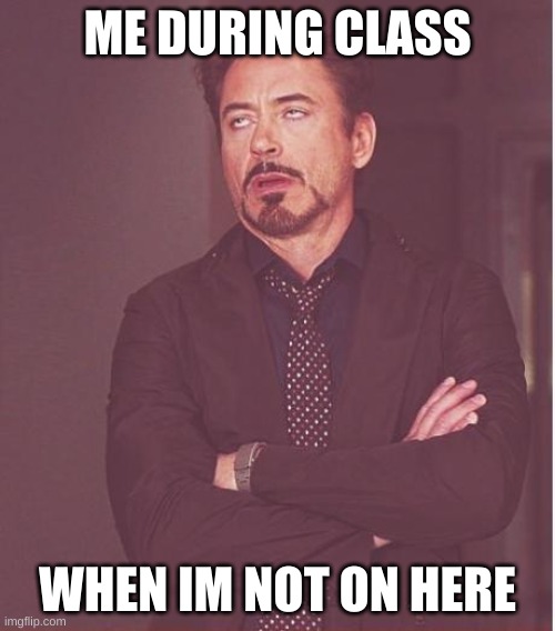 Face You Make Robert Downey Jr | ME DURING CLASS; WHEN IM NOT ON HERE | image tagged in memes,face you make robert downey jr | made w/ Imgflip meme maker