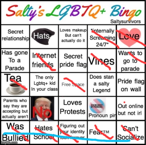 I'm gonna get so much hate for saying I don't hate trump | image tagged in the pride bingo | made w/ Imgflip meme maker