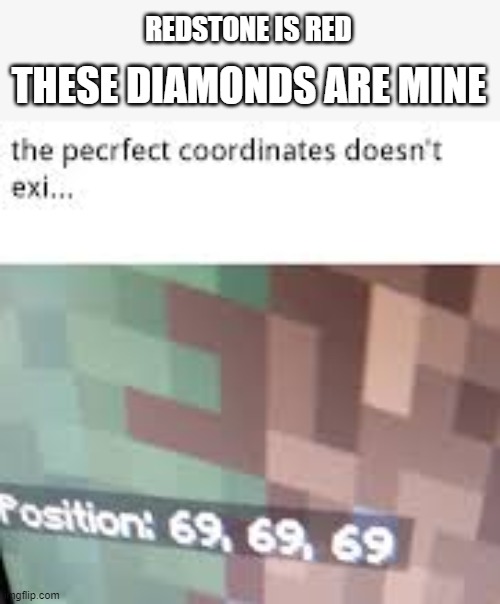 THESE DIAMONDS ARE MINE; REDSTONE IS RED | image tagged in minecraft | made w/ Imgflip meme maker
