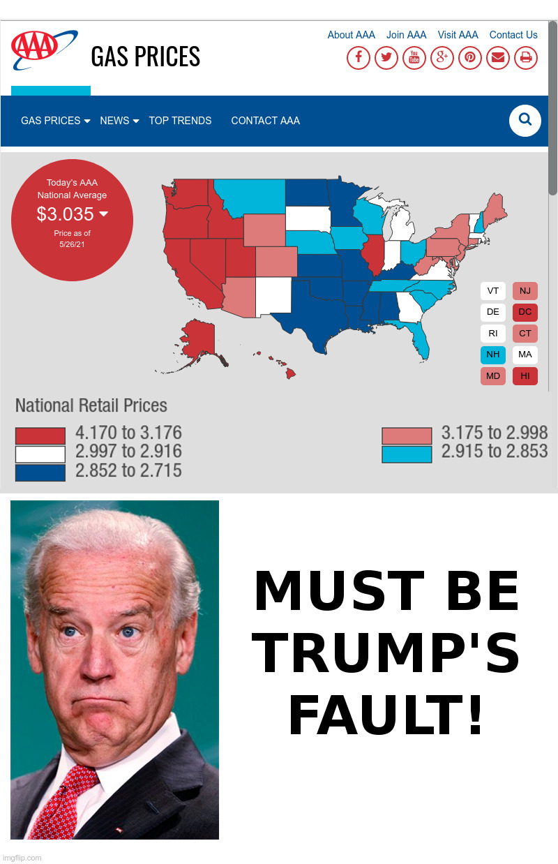 Gas Prices? Must Be Trump's Fault! | image tagged in joe biden,keystone pipeline,gas prices,blame trump | made w/ Imgflip meme maker