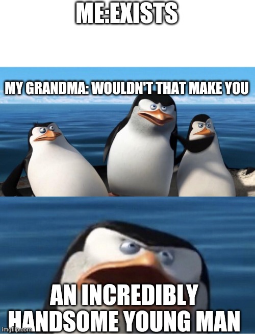 This is why I love relatives | ME:EXISTS; MY GRANDMA: WOULDN'T THAT MAKE YOU; AN INCREDIBLY HANDSOME YOUNG MAN | image tagged in wouldn't that make you | made w/ Imgflip meme maker