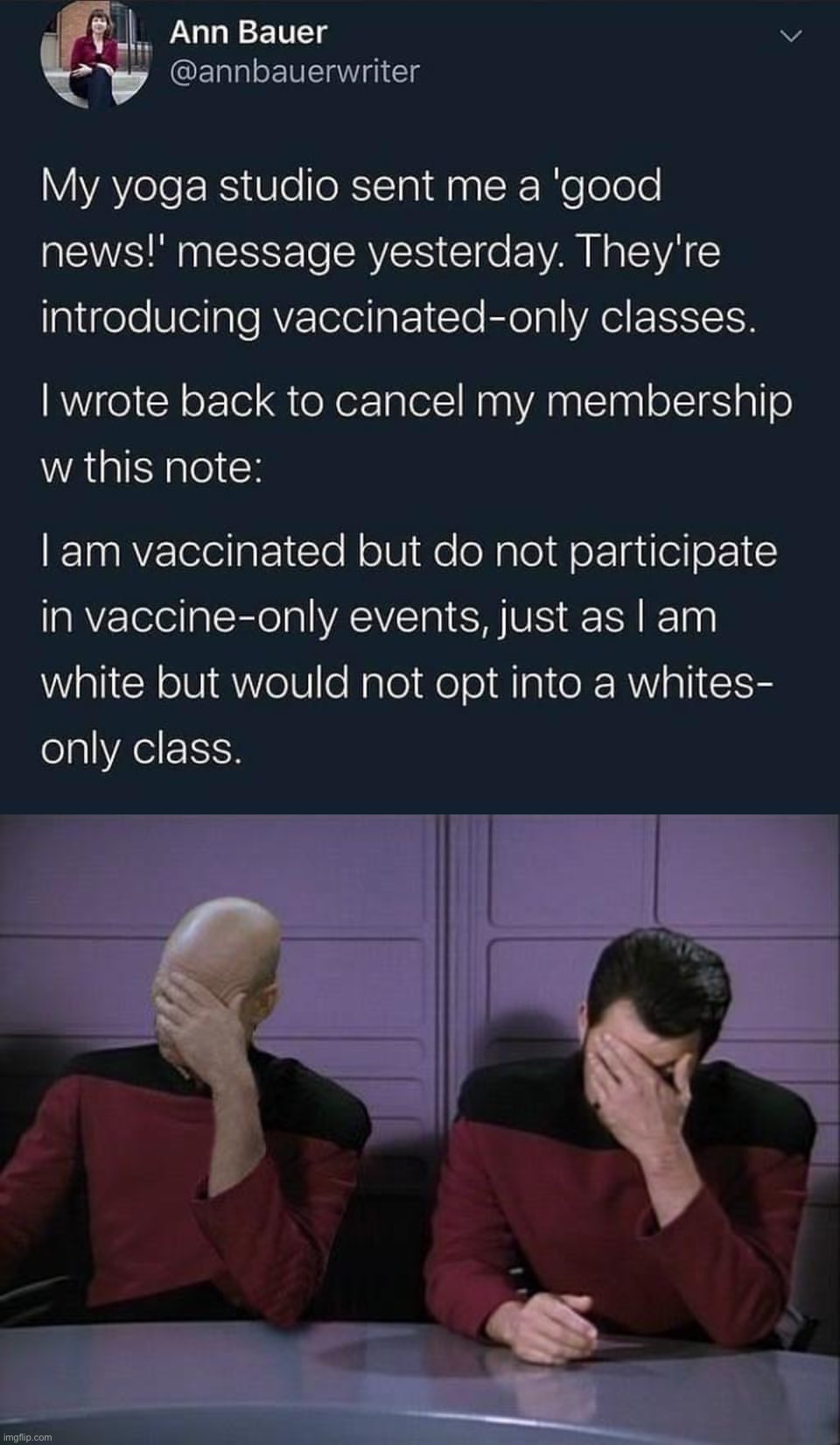 Bruh | image tagged in vaccinated-only yoga class,double facepalm | made w/ Imgflip meme maker