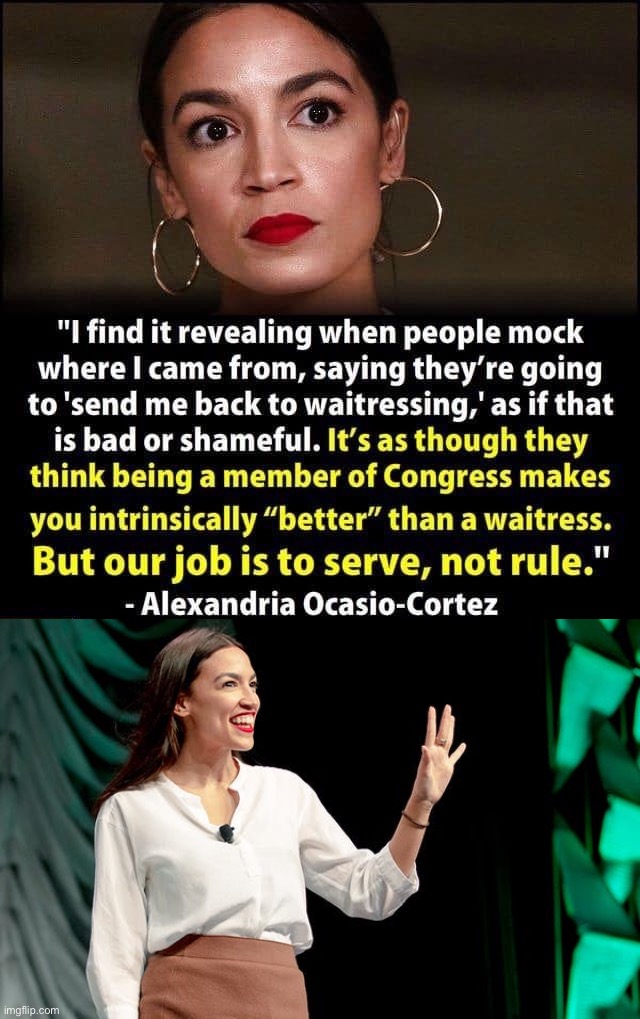 image tagged in aoc waitress,aoc wave | made w/ Imgflip meme maker