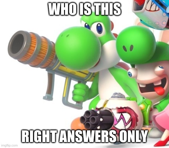 Yoshi With Bazooka | WHO IS THIS; RIGHT ANSWERS ONLY | image tagged in yoshi with gun | made w/ Imgflip meme maker