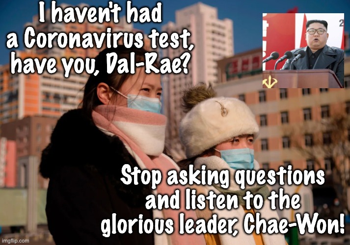 I haven't had a Coronavirus test, have you, Dal-Rae? Stop asking questions and listen to the glorious leader, Chae-Won! | made w/ Imgflip meme maker
