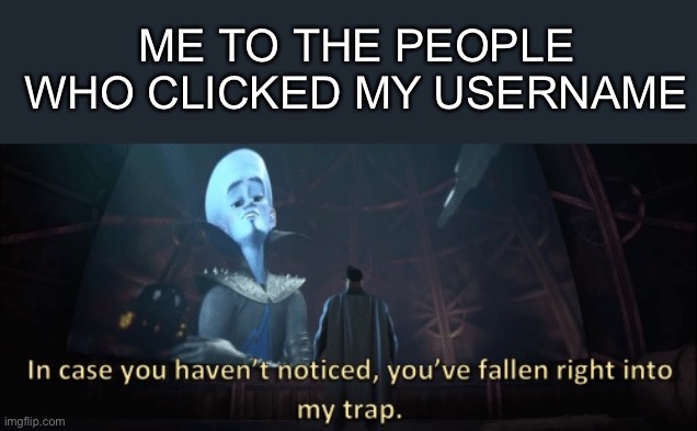 Go on, Click it if you want | ME TO THE PEOPLE WHO CLICKED MY USERNAME | image tagged in in case you haven t noticed you have fallen right into my trap,click | made w/ Imgflip meme maker