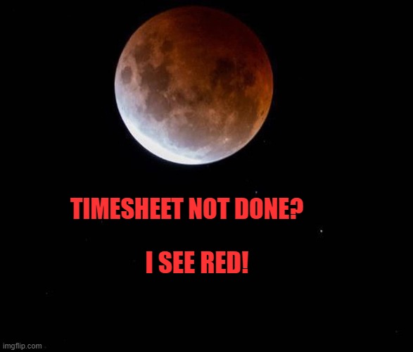 Bloodmoon Timesheet Reminder | TIMESHEET NOT DONE? I SEE RED! | image tagged in bloodmoon timesheet reminder,timesheet reminder,meme,timesheets,i see red | made w/ Imgflip meme maker