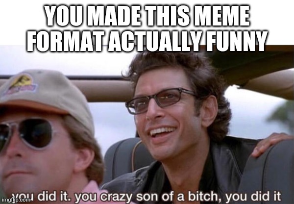 you crazy son of a bitch, you did it | YOU MADE THIS MEME FORMAT ACTUALLY FUNNY | image tagged in you crazy son of a bitch you did it | made w/ Imgflip meme maker