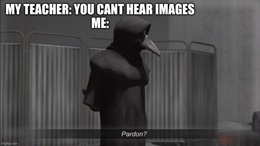 i can hear the anger in hos voice | MY TEACHER: YOU CANT HEAR IMAGES
ME: | image tagged in scp 049 pardon | made w/ Imgflip meme maker