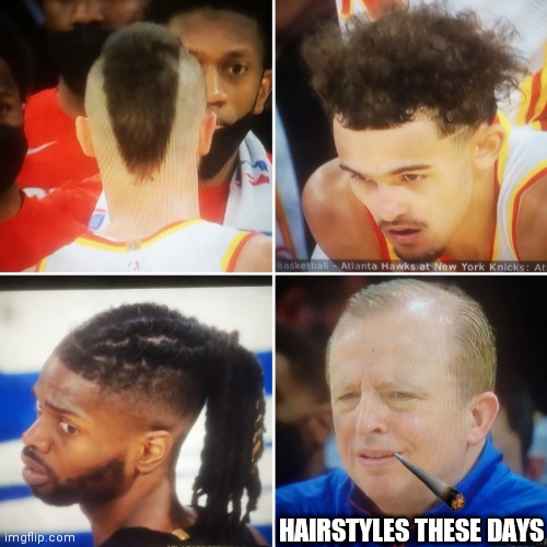 HAIRSTYLES THESE DAYS | image tagged in nba,thibodeau,trae young,basketball,hair,bald | made w/ Imgflip meme maker