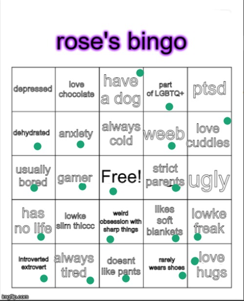 rose's bingo | image tagged in rose's bingo | made w/ Imgflip meme maker