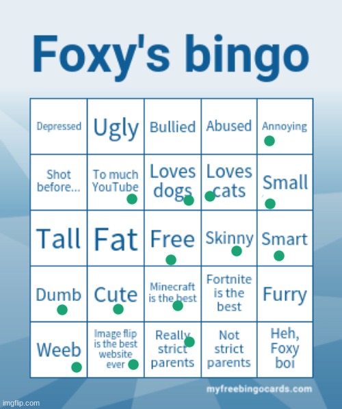Foxy's bingo | image tagged in foxy's bingo | made w/ Imgflip meme maker