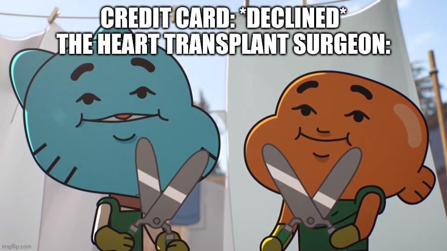 YOU HAVE LOST PRIVLEDGES | CREDIT CARD: *DECLINED*
THE HEART TRANSPLANT SURGEON: | image tagged in you have lost privledges | made w/ Imgflip meme maker